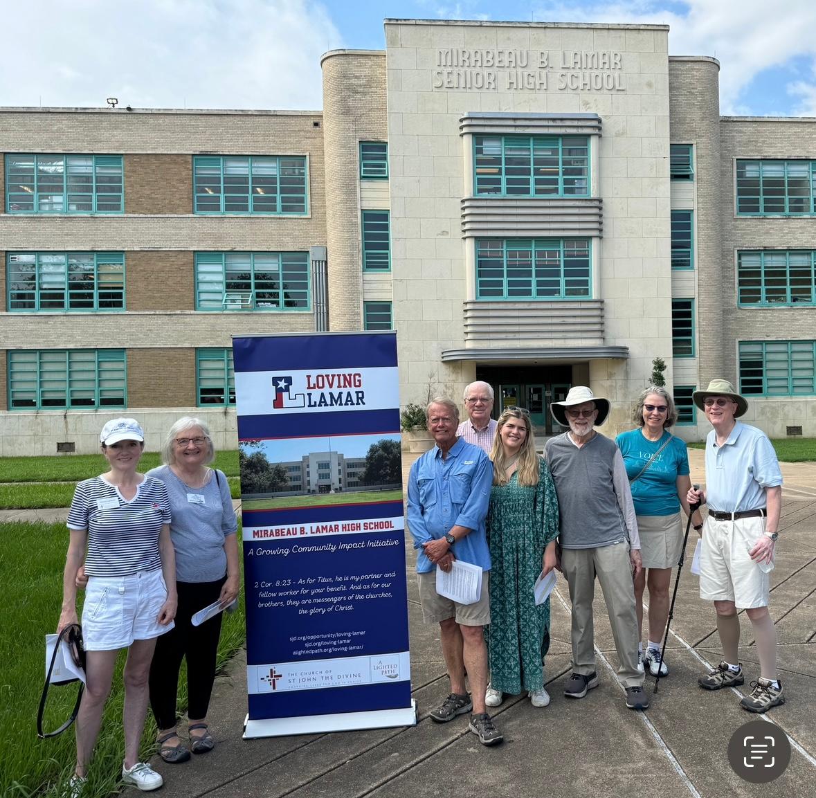 Group in front of Mirabeau B. Lamar Senior High School